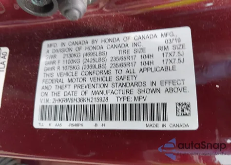 2019 Honda Cr-V Lx из США, поврежденный, VIN 2HKRW6H36KH215928